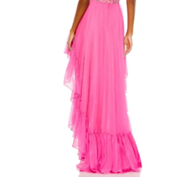 MAC DUGGAL HALTER NECK HIGH LOW CHIFFON HOT PINK GOWN sz 2 - Picture 5 of 5